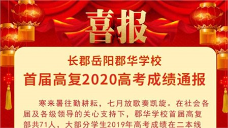 岳陽郡華學(xué)校首屆高復(fù)2020高考成績通報